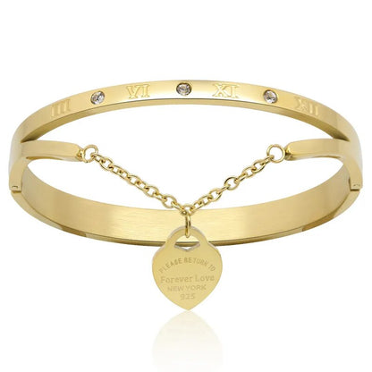 Design Luxury Brand Bracelet Women Hanging Heart Label Forever Love Titanium steel Bangle, Bracelets For Women Jewelry