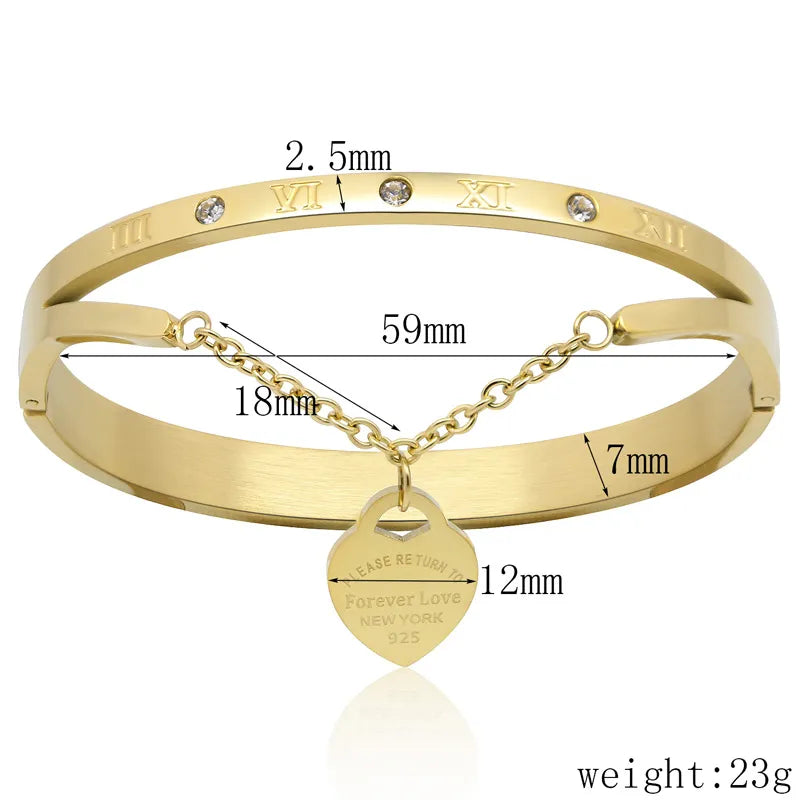 Design Luxury Brand Bracelet Women Hanging Heart Label Forever Love Titanium steel Bangle, Bracelets For Women Jewelry